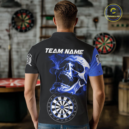 Personalized Smoke Skull Darts Shirts For Men Custom Black And Blue Darts League Team Jerseys TDM7614