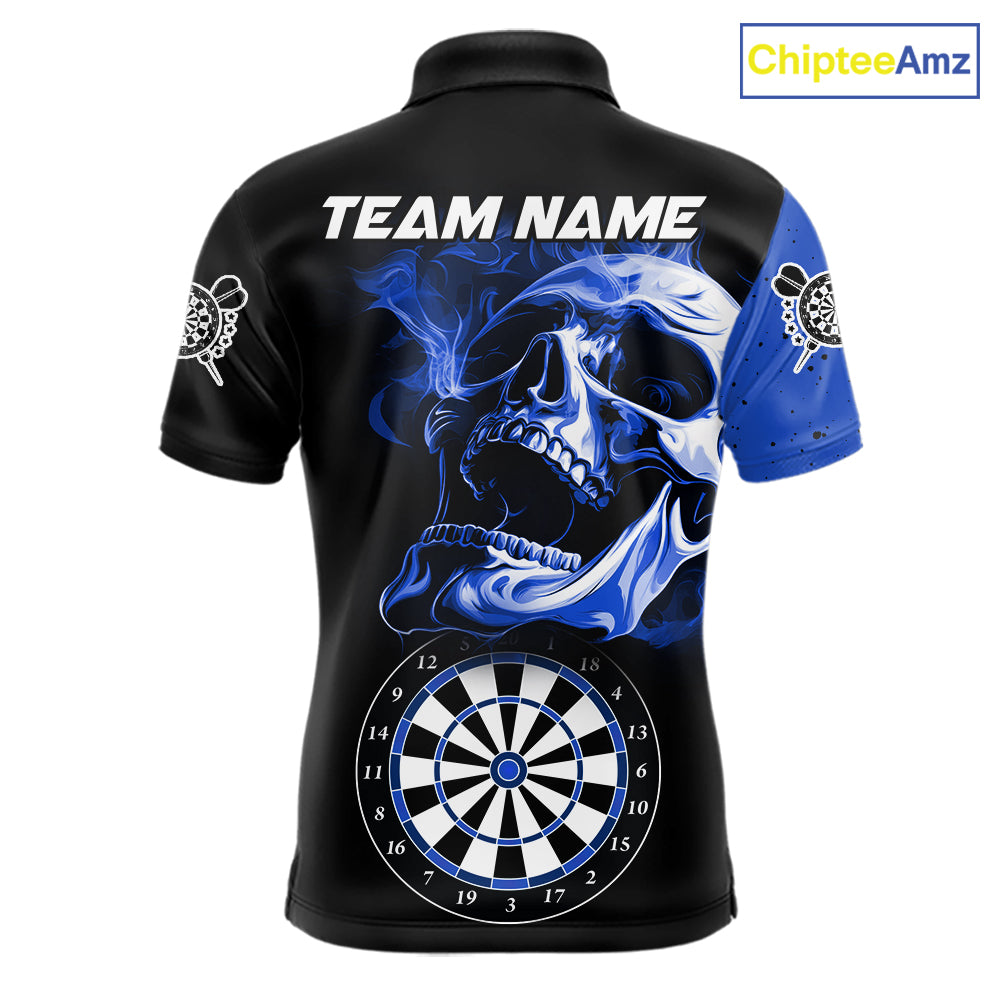 Personalized Smoke Skull Darts Shirts For Men Custom Black And Blue Darts League Team Jerseys TDM7614