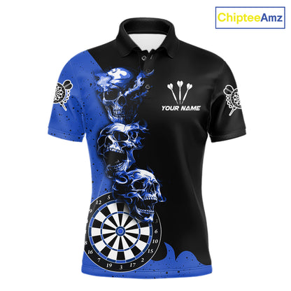 Personalized Smoke Skull Darts Shirts For Men Custom Black And Blue Darts League Team Jerseys TDM7614