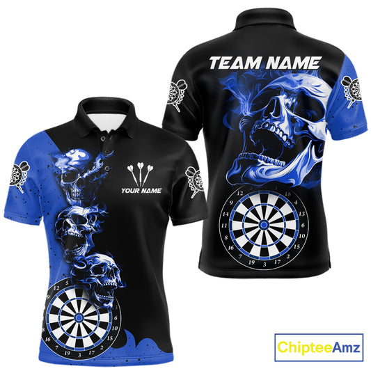 Personalized Smoke Skull Darts Shirts For Men Custom Black And Blue Darts League Team Jerseys TDM7614