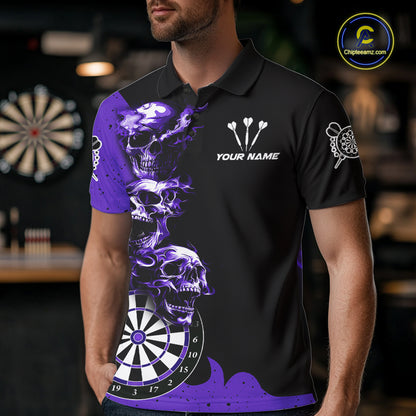 Personalized Smoke Skull Darts Shirts For Men Custom Black And Purple Darts League Team Jerseys TDM7615