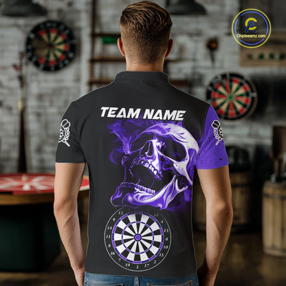 Personalized Smoke Skull Darts Shirts For Men Custom Black And Purple Darts League Team Jerseys TDM7615