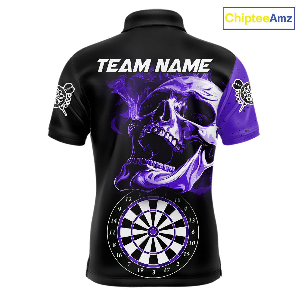 Personalized Smoke Skull Darts Shirts For Men Custom Black And Purple Darts League Team Jerseys TDM7615