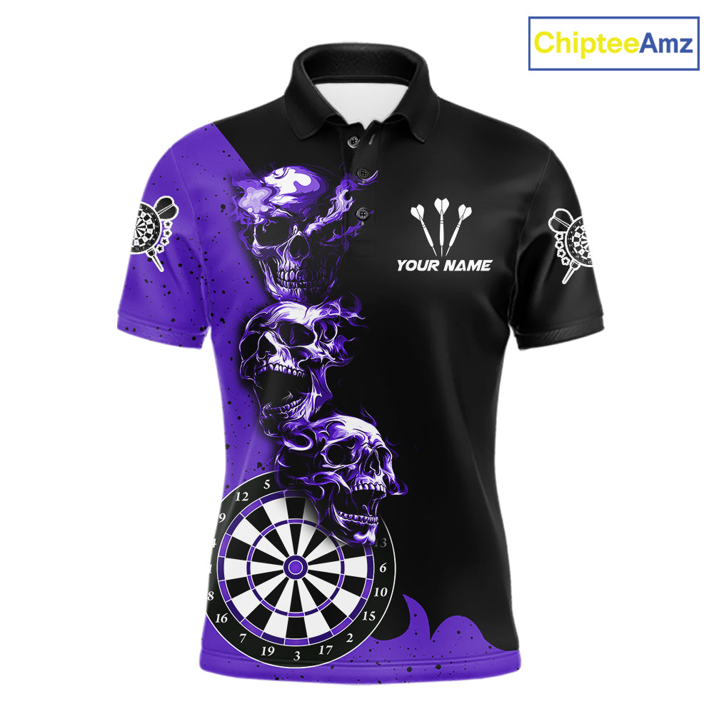 Personalized Smoke Skull Darts Shirts For Men Custom Black And Purple Darts League Team Jerseys TDM7615