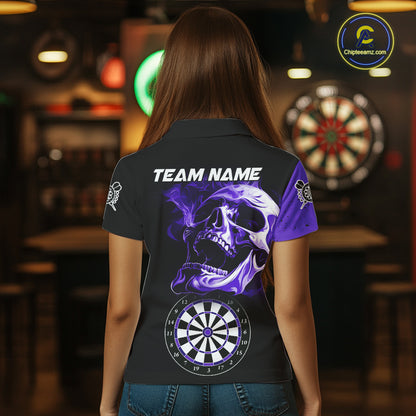 Personalized Smoke Skull Darts Shirts For Women Custom Black And Purple Darts League Team Jerseys TDM7615