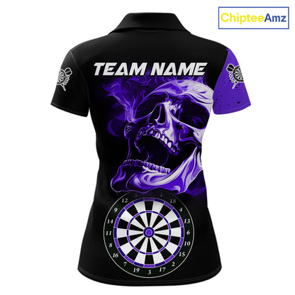 Personalized Smoke Skull Darts Shirts For Women Custom Black And Purple Darts League Team Jerseys TDM7615