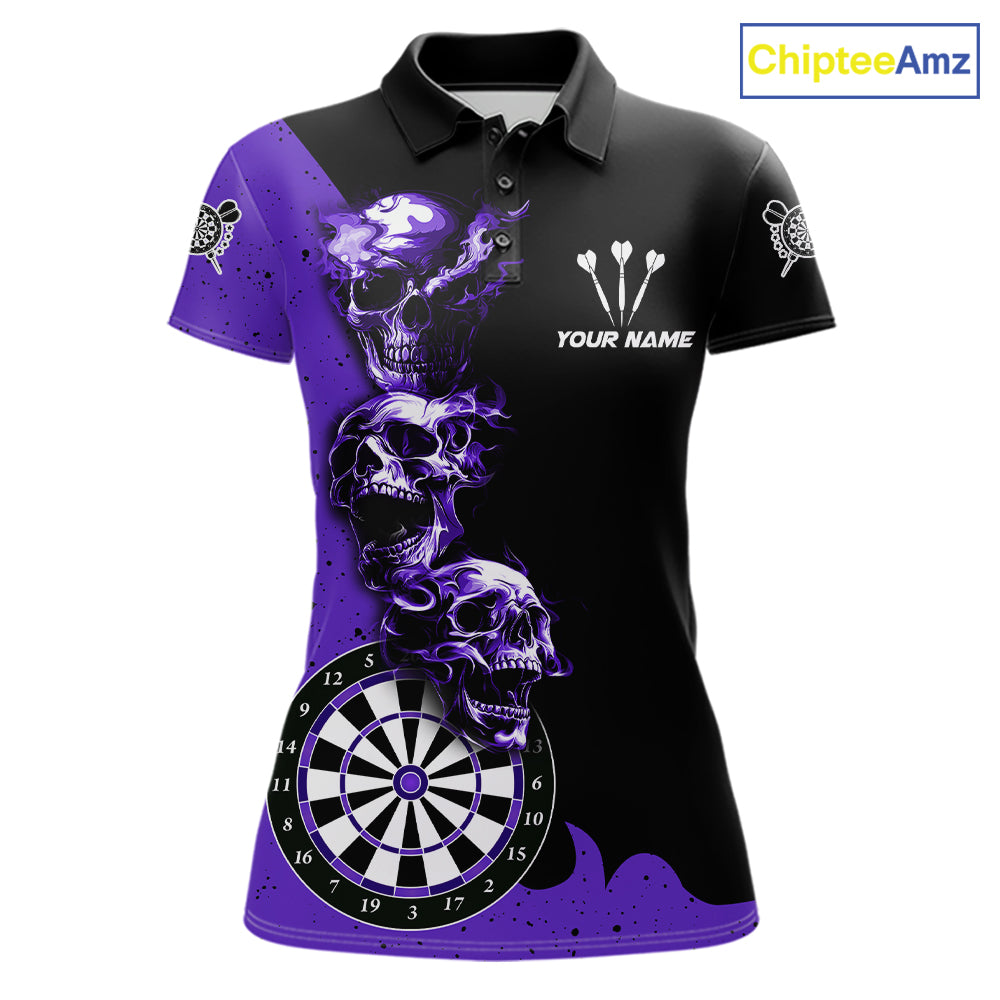 Personalized Smoke Skull Darts Shirts For Women Custom Black And Purple Darts League Team Jerseys TDM7615