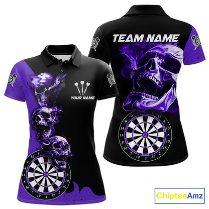 Personalized Smoke Skull Darts Shirts For Women Custom Black And Purple Darts League Team Jerseys TDM7615