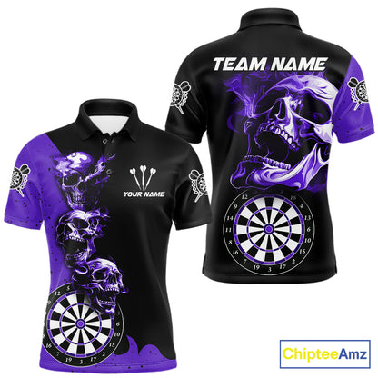 Personalized Smoke Skull Darts Shirts For Men Custom Black And Purple Darts League Team Jerseys TDM7615