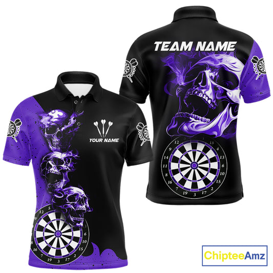 Personalized Smoke Skull Darts Shirts For Men Custom Black And Purple Darts League Team Jerseys TDM7615
