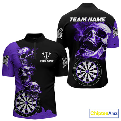 Personalized Smoke Skull Darts Shirts For Men Custom Black And Purple Darts League Team Jerseys TDM7615