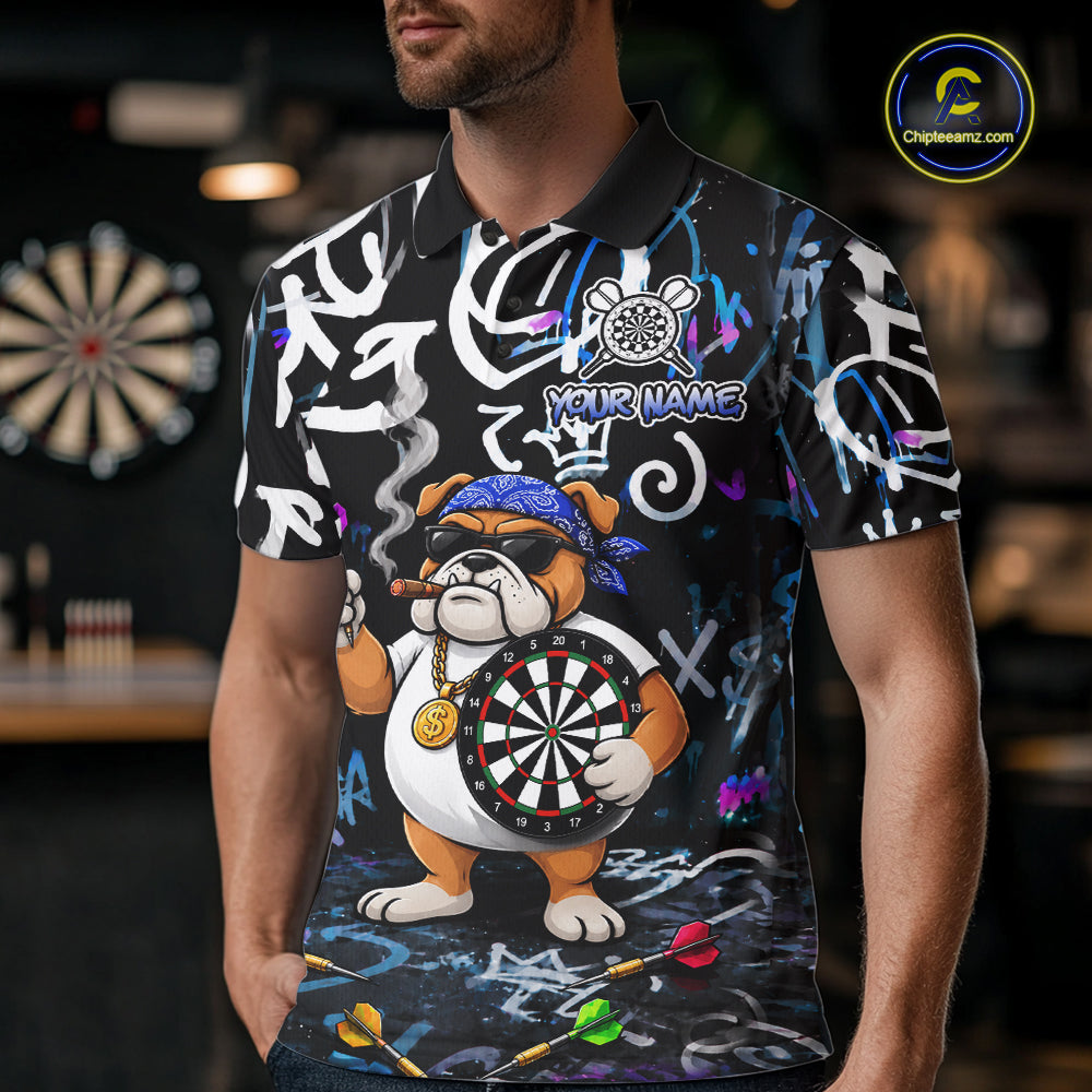 Colorful Graffiti Funny Bulldog Darts Shirts For Men Custom Darts Team Jersey Polo & Quarter Zip TDM7620