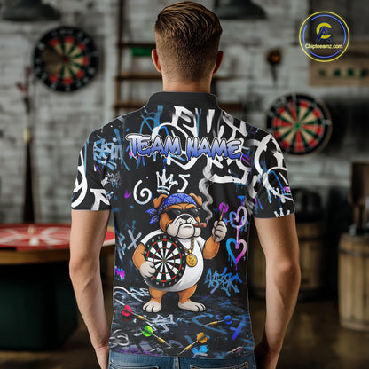Colorful Graffiti Funny Bulldog Darts Shirts For Men Custom Darts Team Jersey Polo & Quarter Zip TDM7620