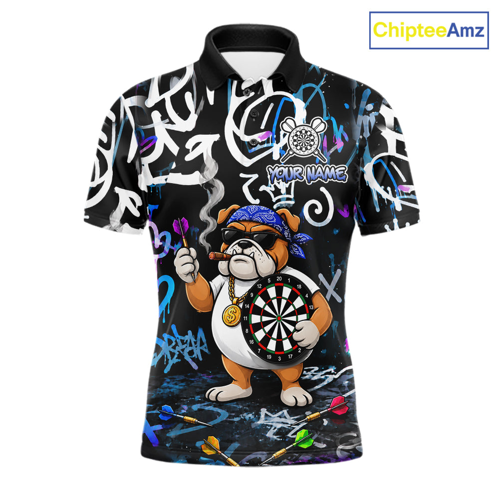 Colorful Graffiti Funny Bulldog Darts Shirts For Men Custom Darts Team Jersey Polo & Quarter Zip TDM7620