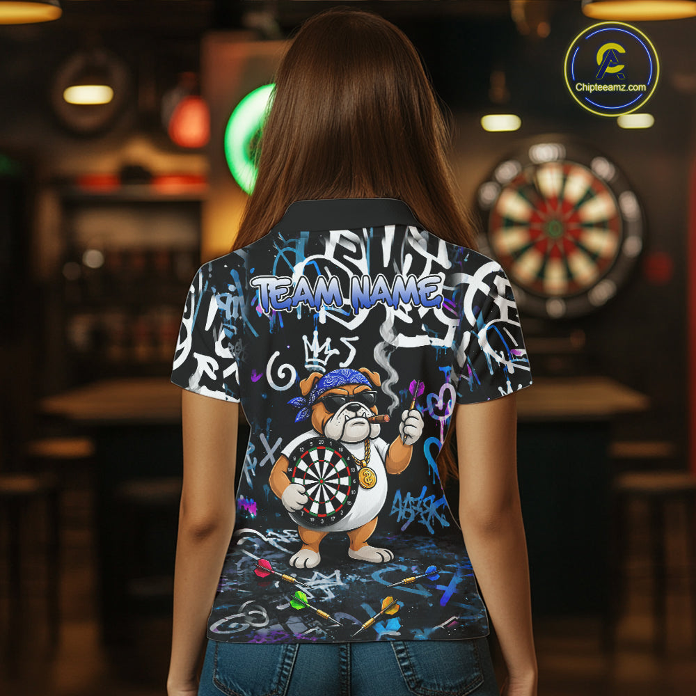 Colorful Graffiti Funny Bulldog Darts Shirts For Women Custom Darts Team Jersey Polo & Quarter Zip TDM7620