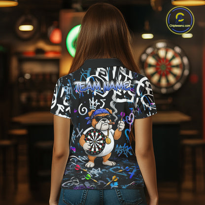 Colorful Graffiti Funny Bulldog Darts Shirts For Women Custom Darts Team Jersey Polo & Quarter Zip TDM7620