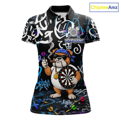 Colorful Graffiti Funny Bulldog Darts Shirts For Women Custom Darts Team Jersey Polo & Quarter Zip TDM7620
