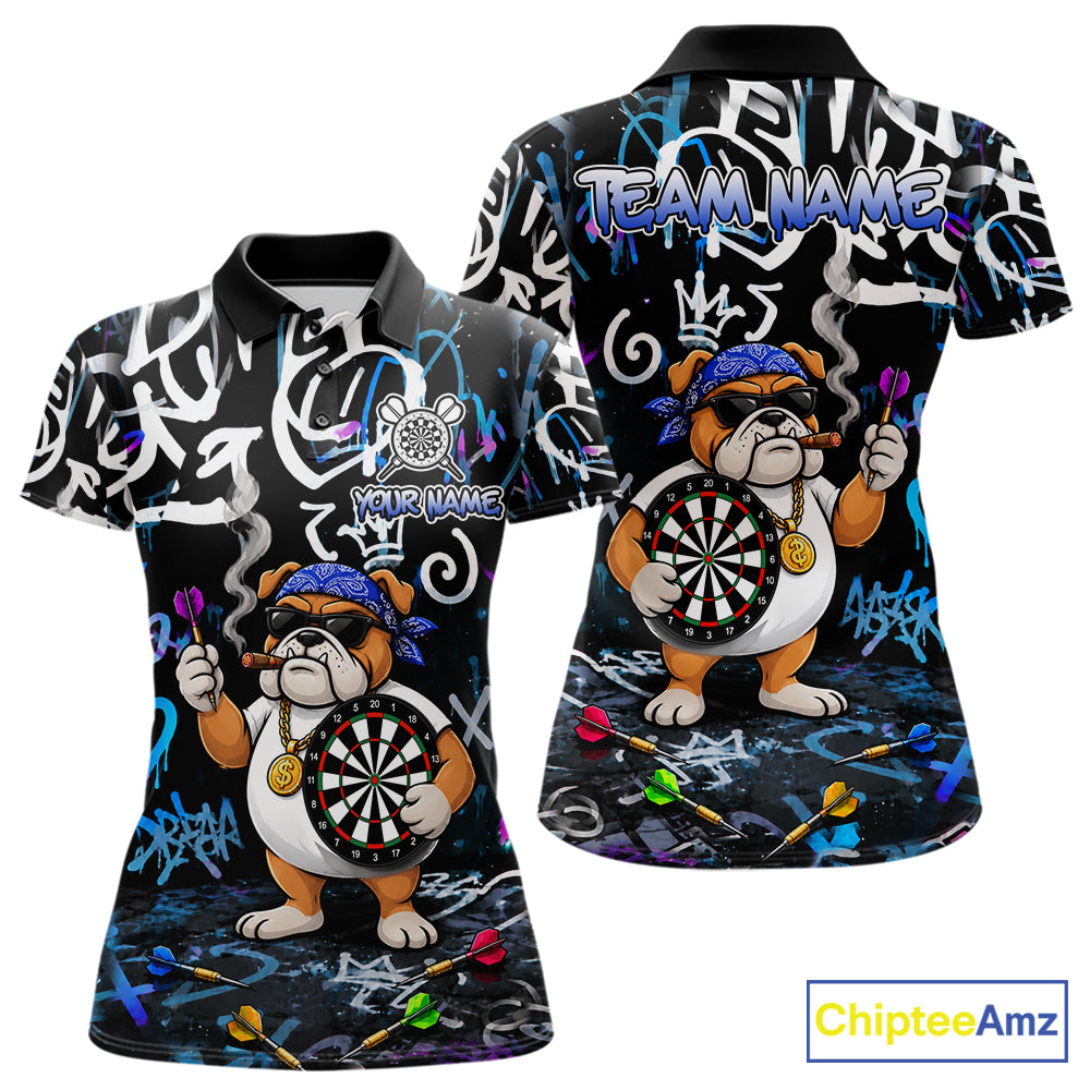 Colorful Graffiti Funny Bulldog Darts Shirts For Women Custom Darts Team Jersey Polo & Quarter Zip TDM7620