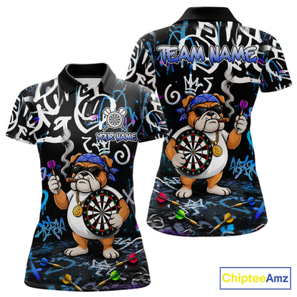 Colorful Graffiti Funny Bulldog Darts Shirts For Women Custom Darts Team Jersey Polo & Quarter Zip TDM7620