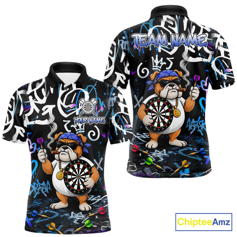 Colorful Graffiti Funny Bulldog Darts Shirts For Men Custom Darts Team Jersey Polo & Quarter Zip TDM7620