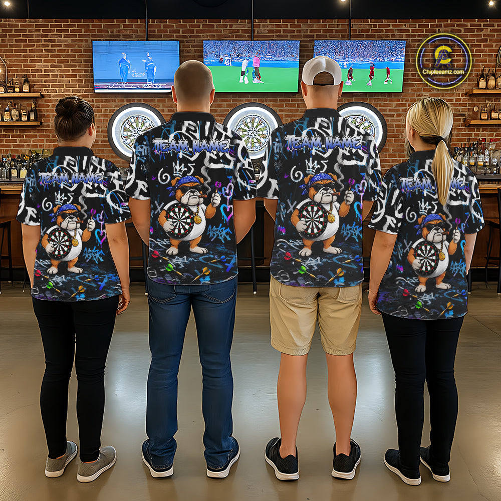 Colorful Graffiti Funny Bulldog Darts Shirts For Women Custom Darts Team Jersey Polo & Quarter Zip TDM7620