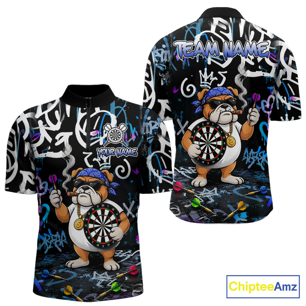Colorful Graffiti Funny Bulldog Darts Shirts For Men Custom Darts Team Jersey Polo & Quarter Zip TDM7620