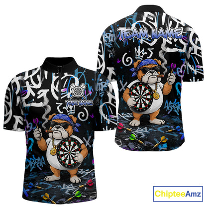 Colorful Graffiti Funny Bulldog Darts Shirts For Men Custom Darts Team Jersey Polo & Quarter Zip TDM7620