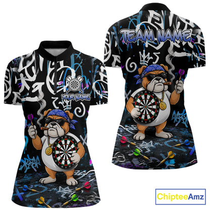 Colorful Graffiti Funny Bulldog Darts Shirts For Women Custom Darts Team Jersey Polo & Quarter Zip TDM7620