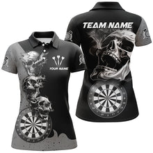 Load image into Gallery viewer, Personalized Smoking Skull Black Dart Shirts For Women Custom Darts League Cool Dart Team Jerseys TDM2804