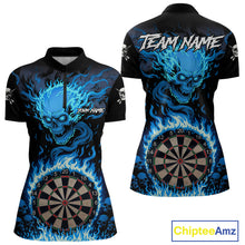Load image into Gallery viewer, Blue Flaming Skull Darts Shirt For Women Custom Darts Jersey Team Polo &amp; Quarter Zip TDM5054