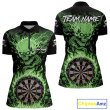 Load image into Gallery viewer, Green Flaming Skull Darts Shirt For Women Custom Darts Jersey Team Polo &amp; Quarter Zip TDM5055