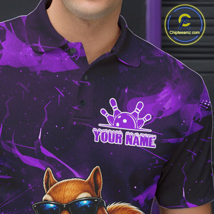 Personalized Purple Funny Squirrel Bowling Shirt For Men Custom Bowling Team Jersey Polo & 1/4 Zip TDM7951