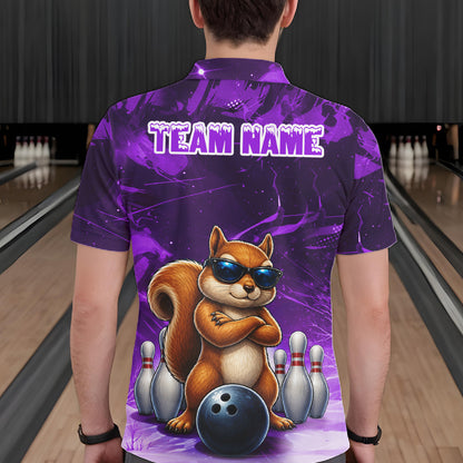 Personalized Purple Funny Squirrel Bowling Shirt For Men Custom Bowling Team Jersey Polo & 1/4 Zip TDM7951