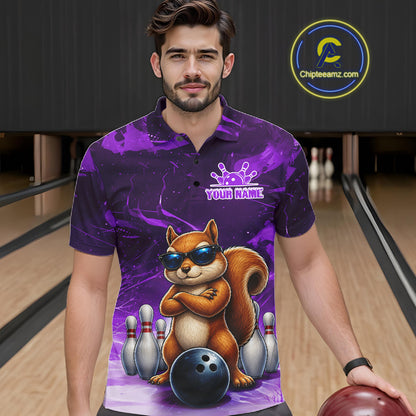 Personalized Purple Funny Squirrel Bowling Shirt For Men Custom Bowling Team Jersey Polo & 1/4 Zip TDM7951
