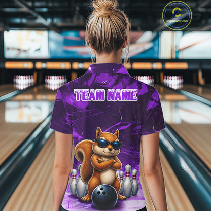 Personalized Purple Funny Squirrel Bowling Shirt For Women Custom Bowling Team Jersey Polo & 1/4 Zip TDM7951