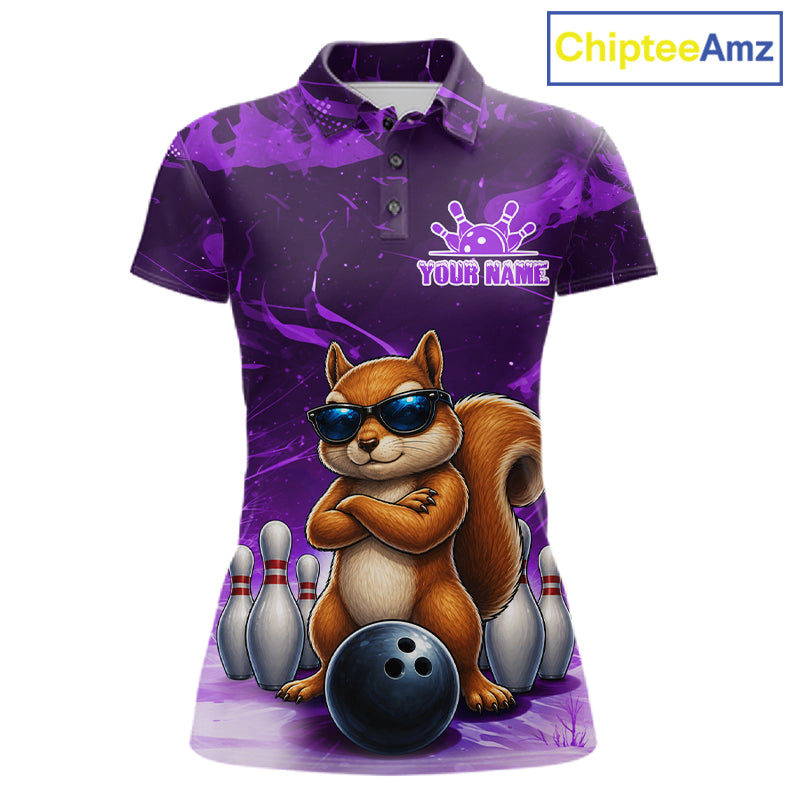 Personalized Purple Funny Squirrel Bowling Shirt For Women Custom Bowling Team Jersey Polo & 1/4 Zip TDM7951