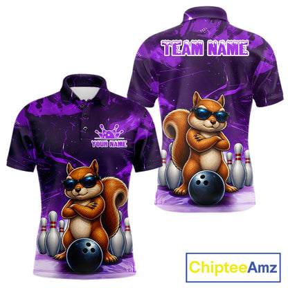Personalized Purple Funny Squirrel Bowling Shirt For Men Custom Bowling Team Jersey Polo & 1/4 Zip TDM7951