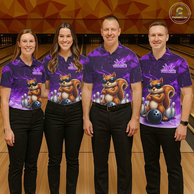 Personalized Purple Funny Squirrel Bowling Shirt For Women Custom Bowling Team Jersey Polo & 1/4 Zip TDM7951