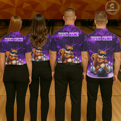 Personalized Purple Funny Squirrel Bowling Shirt For Women Custom Bowling Team Jersey Polo & 1/4 Zip TDM7951