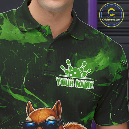 Personalized Green Funny Squirrel Bowling Shirt For Men Custom Bowling Team Jersey Polo & 1/4 Zip TDM7952