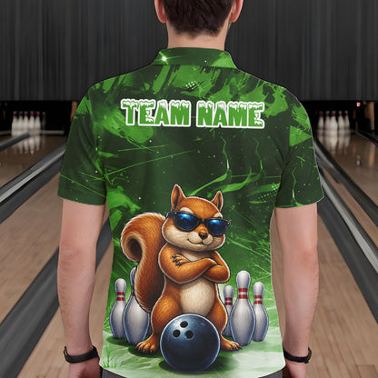 Personalized Green Funny Squirrel Bowling Shirt For Men Custom Bowling Team Jersey Polo & 1/4 Zip TDM7952