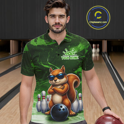 Personalized Green Funny Squirrel Bowling Shirt For Men Custom Bowling Team Jersey Polo & 1/4 Zip TDM7952