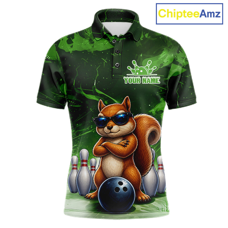 Personalized Green Funny Squirrel Bowling Shirt For Men Custom Bowling Team Jersey Polo & 1/4 Zip TDM7952