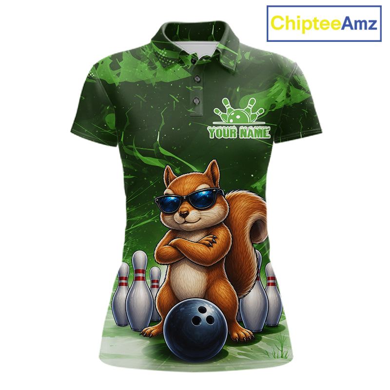 Personalized Green Funny Squirrel Bowling Shirt For Women Custom Bowling Team Jersey Polo & 1/4 Zip TDM7952