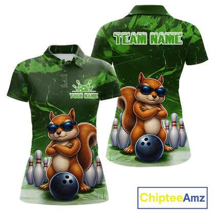 Personalized Green Funny Squirrel Bowling Shirt For Women Custom Bowling Team Jersey Polo & 1/4 Zip TDM7952