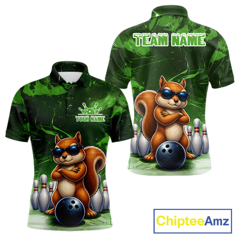 Personalized Green Funny Squirrel Bowling Shirt For Men Custom Bowling Team Jersey Polo & 1/4 Zip TDM7952
