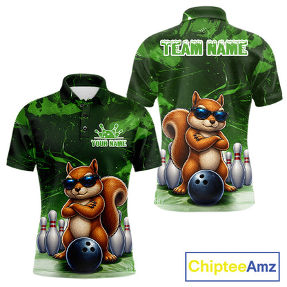Personalized Green Funny Squirrel Bowling Shirt For Men Custom Bowling Team Jersey Polo & 1/4 Zip TDM7952