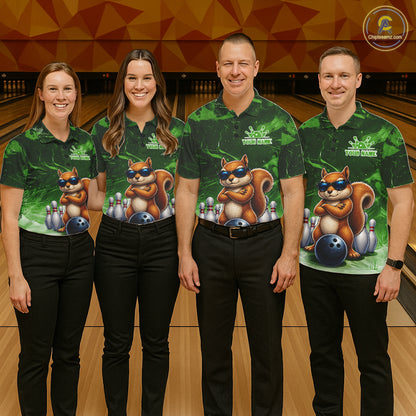 Personalized Green Funny Squirrel Bowling Shirt For Men Custom Bowling Team Jersey Polo & 1/4 Zip TDM7952