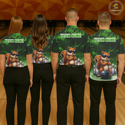 Personalized Green Funny Squirrel Bowling Shirt For Men Custom Bowling Team Jersey Polo & 1/4 Zip TDM7952