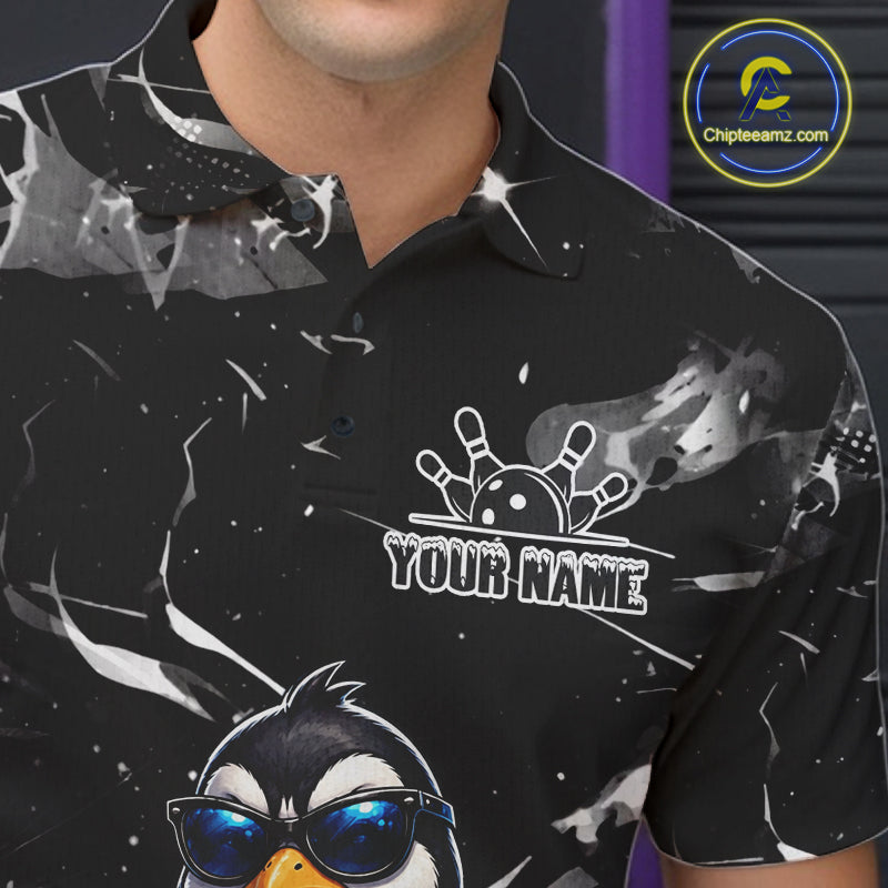 Personalized Black Funny Penguin Bowling Shirt For Men Custom Bowling Team Jersey Polo & 1/4 Zip TDM7954